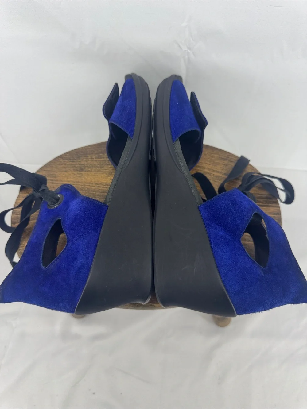 Wolky Womens Blue Suede Platform Wedge Lace-up Sandals, Cutouts & Ankle Ties, 41